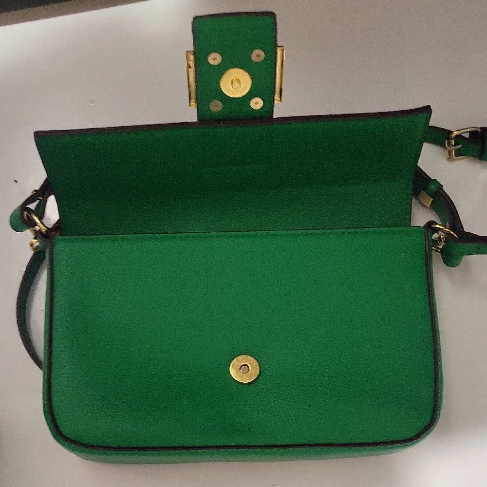 Green Leather Crossbody Bag with Gold Buckle - Picture 3 of 6